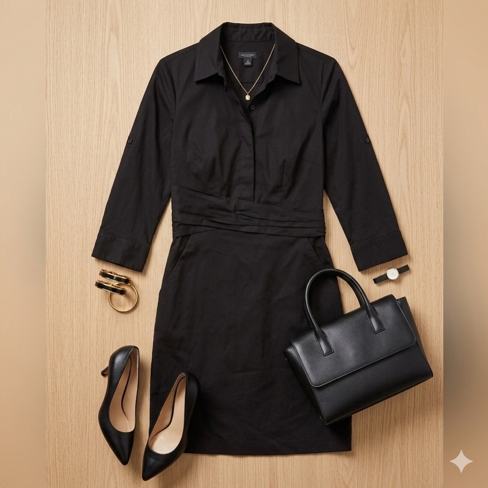 Ann Taylor Black Mini Dress Size US 4 Classic Office Chic Quiet Luxury